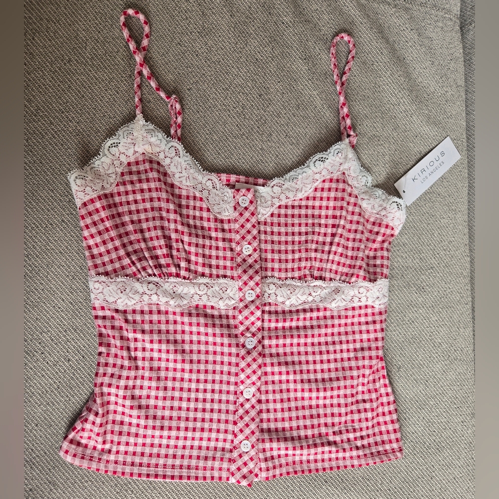 Red and White Bustier Camisole with Buttoned Detail